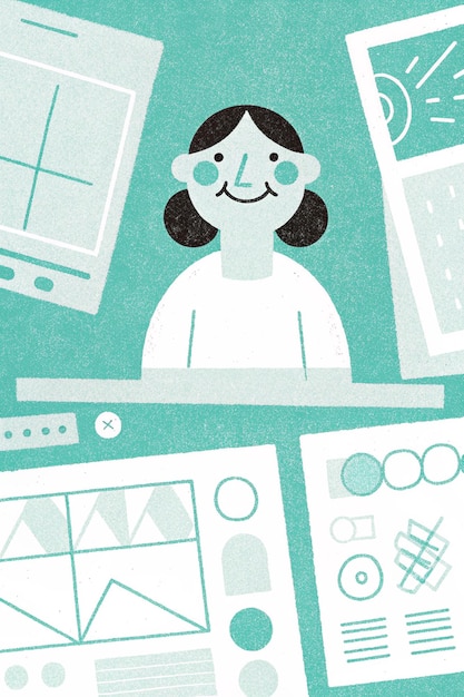 Illustrazione risografica di un designer felice con un concetto di disegno