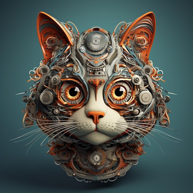 Illustrazione robotica del gatto 3d