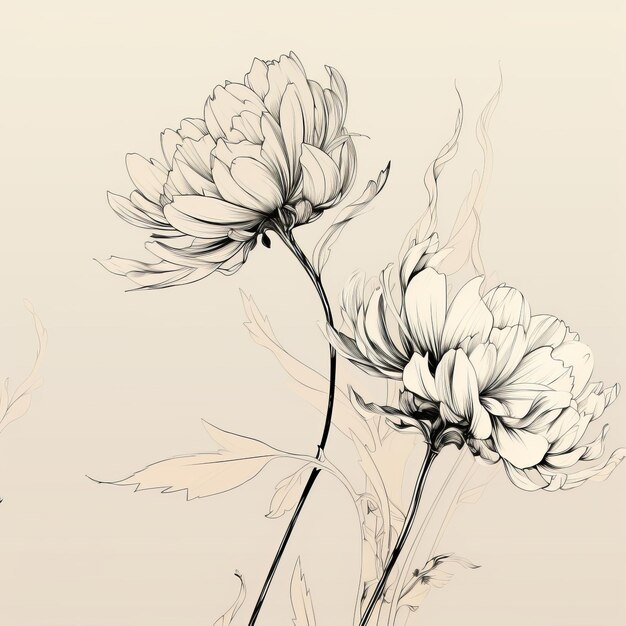 Illustrazione romantica di fiori in nero chiaro e beige per grafica digitale