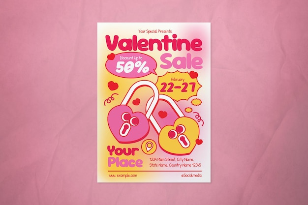 Illustrazione rosa bizzarra Vendita di San Valentino Flyer sui social media