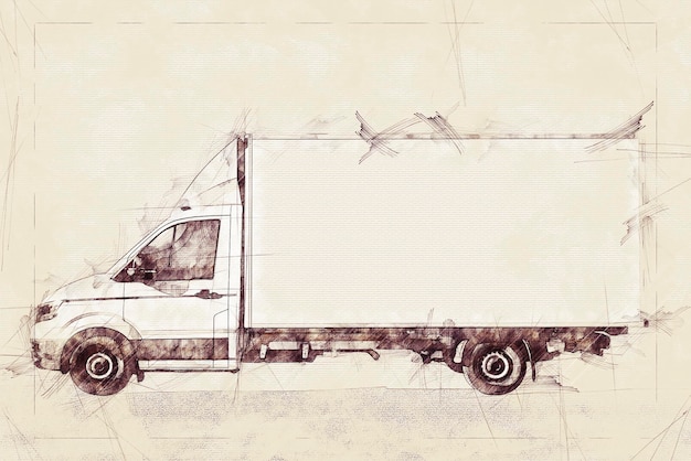 Illustrazione Schizzo di un camion di consegna in movimento