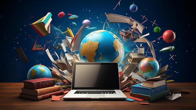 illustrazione sfondo complesso laptop di istruzione globale e sistema di apprendimento internazionale