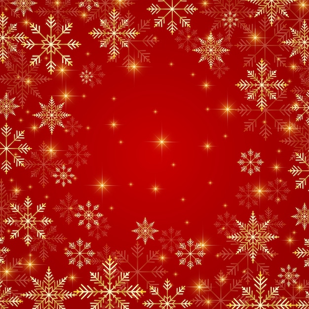 Illustrazione Sfondo rosso di Natale e Capodanno con fiocchi di neve dorati.