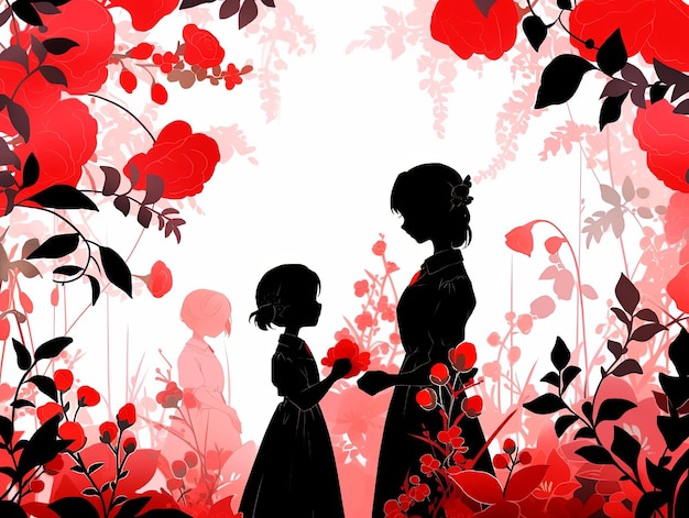 illustrazione silhouette florale giornata della madre in rosso