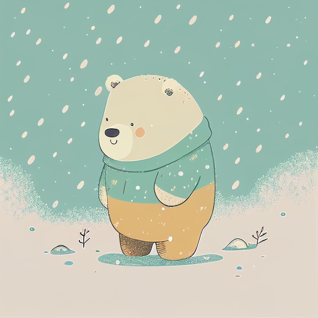Illustrazione simpatico orsacchiotto in piedi da solo in una giornata nevosa Creato con la tecnologia generativa AI