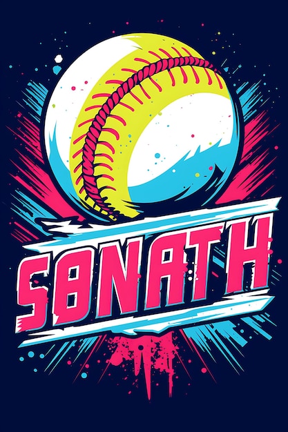 Illustrazione Softball Strength and Unity Bold e contrastante Schema di colori Flat 2D Sport Art Poster