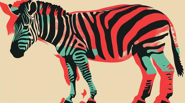 Illustrazione sorprendente e colorata di una zebra con una palette di colori unica e vivace