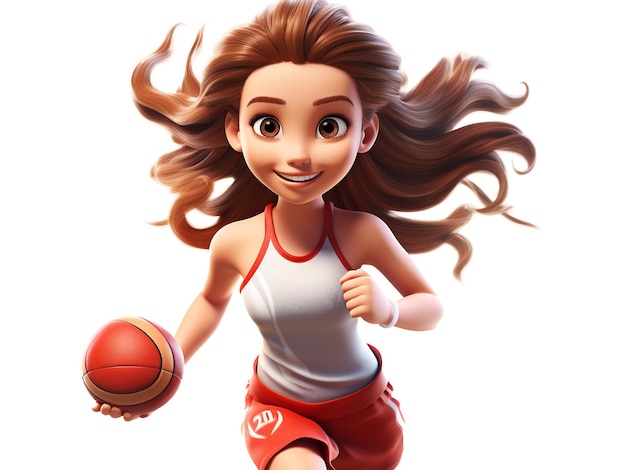 illustrazione sorridente giovane atleta basket donna che fa basket isolato su sfondo bianco