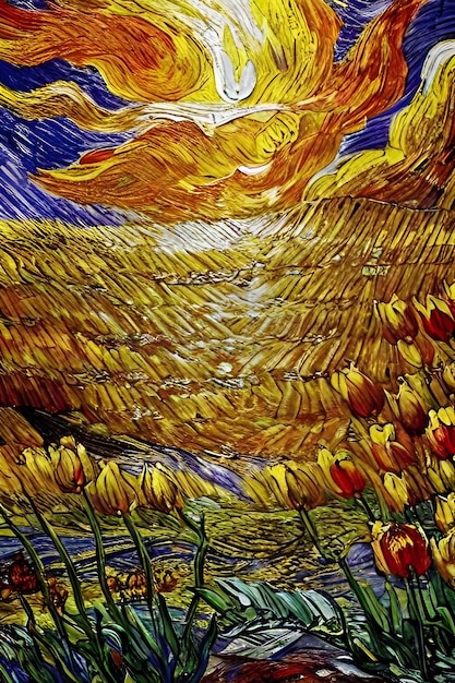 illustrazione spettacolare e vibrante del campo di tulipani