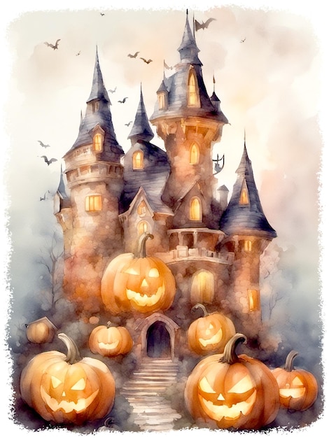 Illustrazione spettrale del castello di Halloween