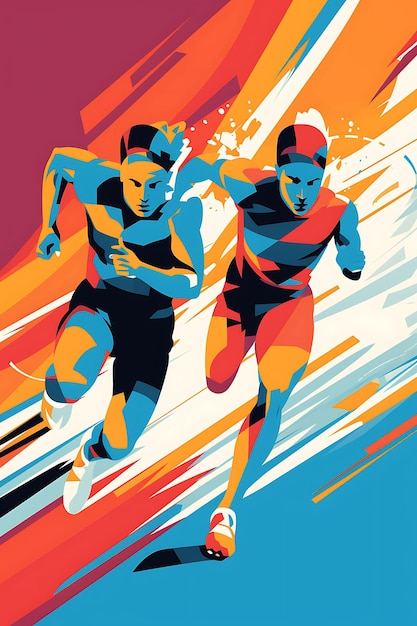 Illustrazione Sprint Relay Velocità e coordinazione Colore audace ed energico Poster artistico sportivo 2D piatto