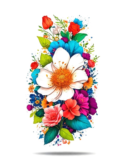 Illustrazione stabilita del mazzo dei fiori 3d con un'ai generativa del fondo bianco