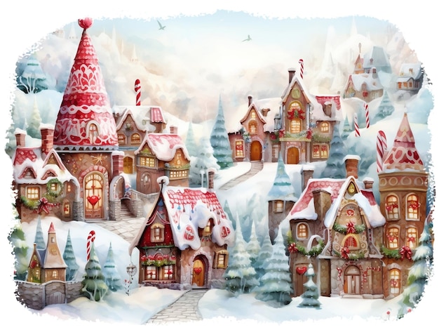 Illustrazione stravagante dei villaggi di Natale