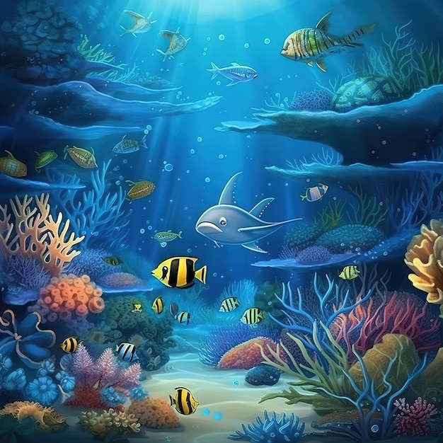 Illustrazione subacquea e bellezza della vita marina IA generativa