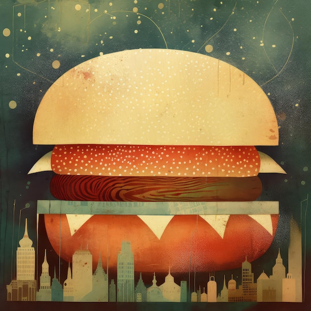 Illustrazione succosa dell'hamburger su priorità bassa astratta