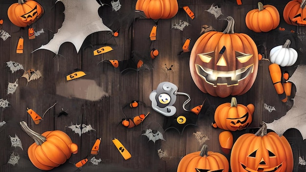 Illustrazione sul tema delle zucche di Halloween e sfondo spettrale