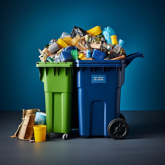 Illustrazione sulla gestione dei rifiuti sullo sfondo blu