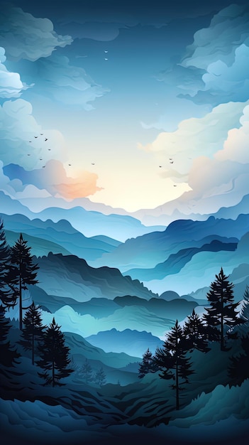 Illustrazione sullo sfondo ad acquerello blu