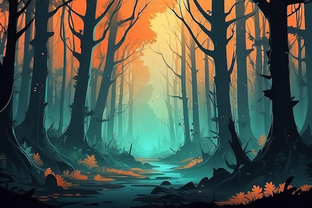 Illustrazione sullo sfondo della foresta di Halloween AI Generative