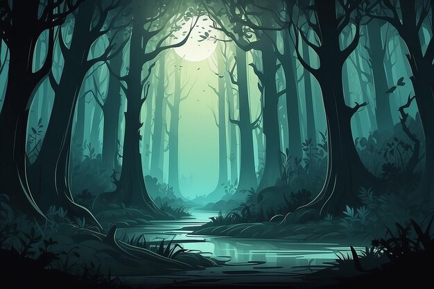 Illustrazione sullo sfondo della foresta di Halloween AI Generative