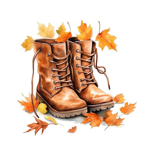 Illustrazione sveglia degli stivali di autunno di caduta dell'acquerello