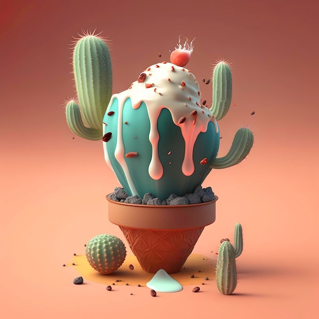 Illustrazione sveglia del cactus 3d