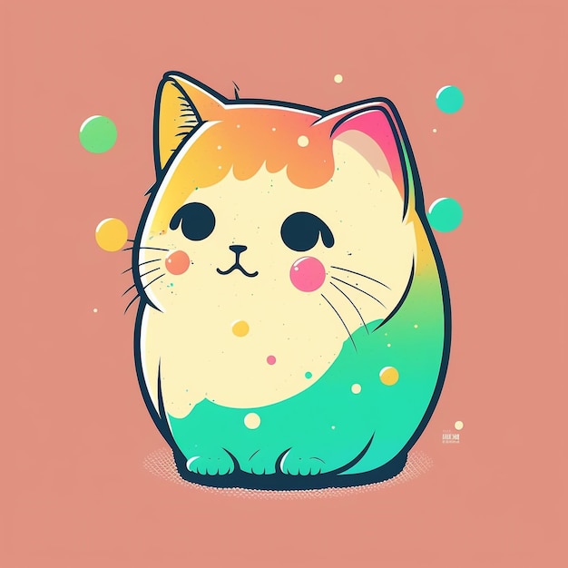 Illustrazione sveglia del gatto dell'arcobaleno di kawaii