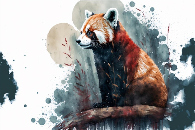 Illustrazione sveglia del panda rosso dell'acquerello