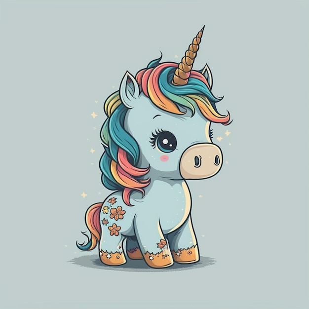 Illustrazione sveglia dell'icona di vettore dell'unicorno di kawaii