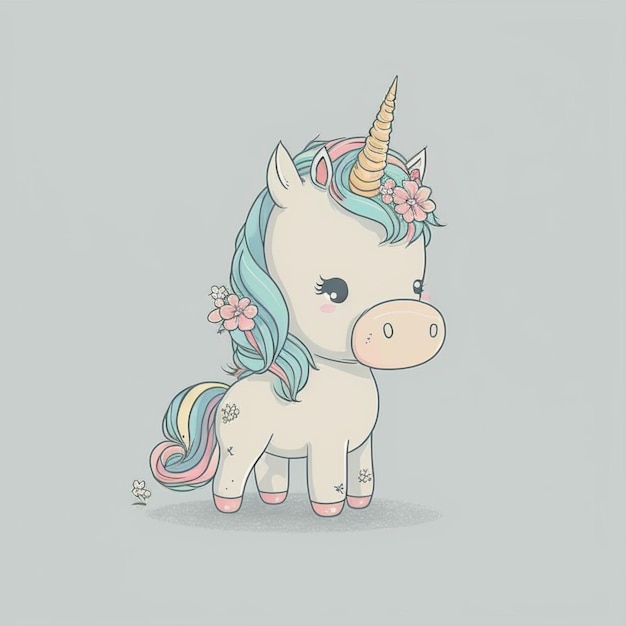 Illustrazione sveglia dell'icona di vettore dell'unicorno di kawaii