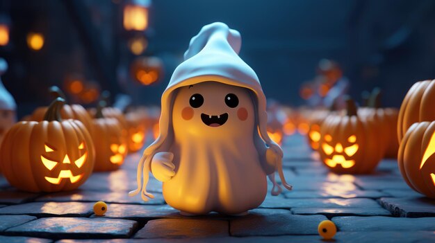 Illustrazione sveglia della foto del fondo del carattere di Halloween 3d