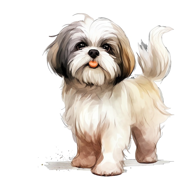 illustrazione sveglia della razza del cane Shih tzu dell'acquerello