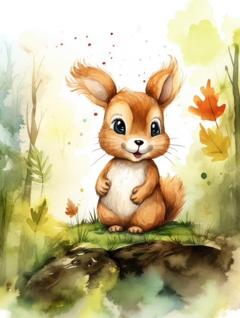 Illustrazione sveglia dello scoiattolo dell'acquerello per i bambini
