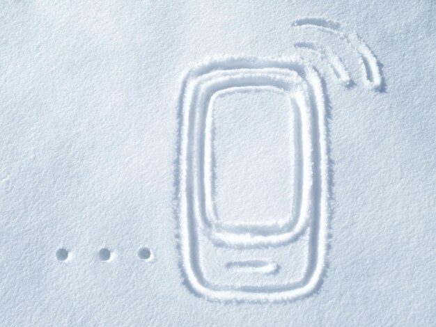 Illustrazione telefono e neve disegno senza persone e terreno esterno che mostra segnale digitale Comunicazione schermo mobile e connessione internet arte grafica e segno sul pavimento di nevicata e ghiaccio