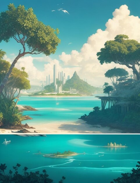 Illustrazione tropicale dell'isola bellissima