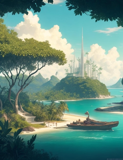 Illustrazione tropicale dell'isola bellissima