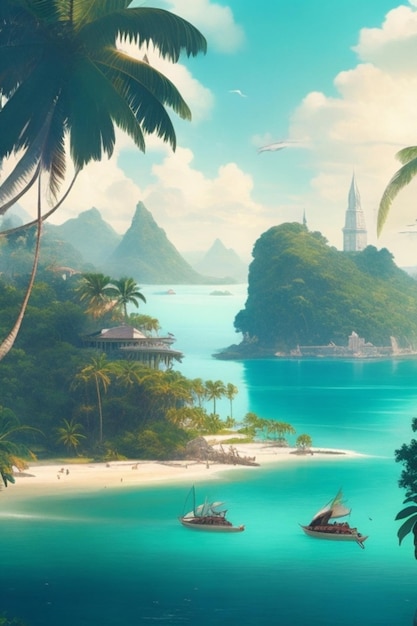 Illustrazione tropicale dell'isola bellissima