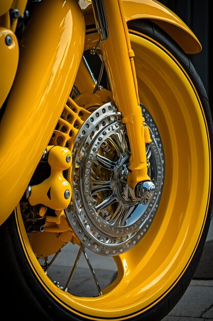 illustrazione un disco giallo su una ruota di moto su un parquet generativo ai