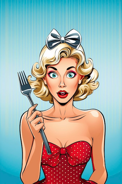 illustrazione una bionda sexy con una forchetta in mano
