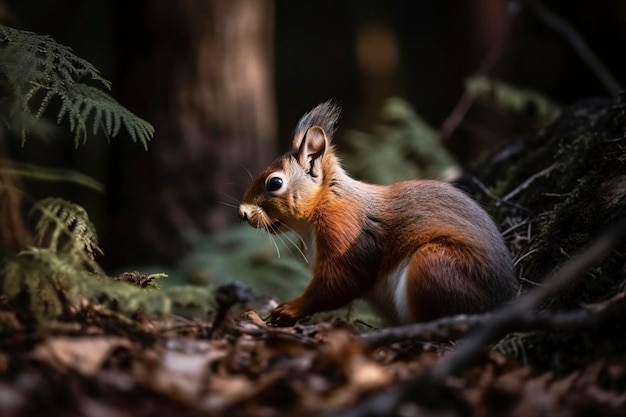 illustrazione uno scoiattolo nella foresta ai generativo