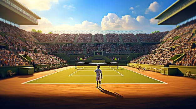 Illustrazione uomo che gioca a tennis nel campo da tennis generativo ai