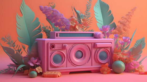 Illustrazione variopinta del boombox retrò IA generativa