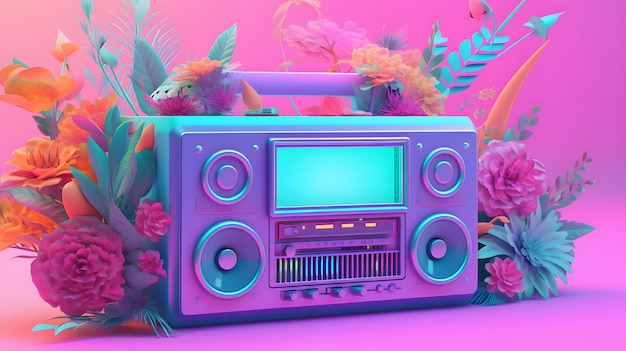 Illustrazione variopinta del boombox retrò IA generativa