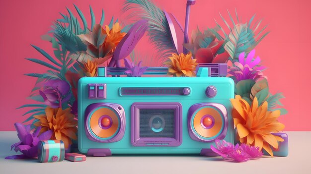 Illustrazione variopinta del boombox retrò IA generativa