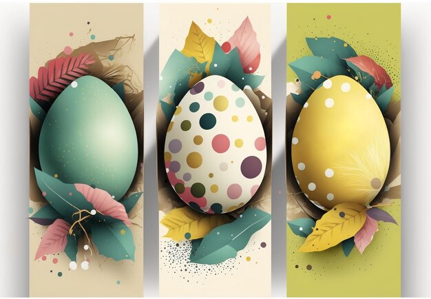 Illustrazione variopinta delle uova di Pasqua. Poster di Pasqua e modello di banner con uova di Pasqua.