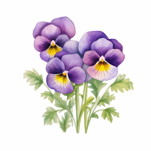 Illustrazione variopinta di disegno floreale della viola del pensiero dell'acquerello in stile realistico