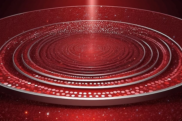 Illustrazione vettoriale a disegno rosso a punti a spirale sullo sfondo con pavimento del palco luccicante e striscio rotondo per il design