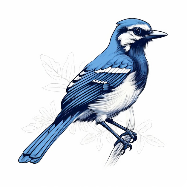 Illustrazione vettoriale Blue Jay disegnata a mano in bianco e azzurro