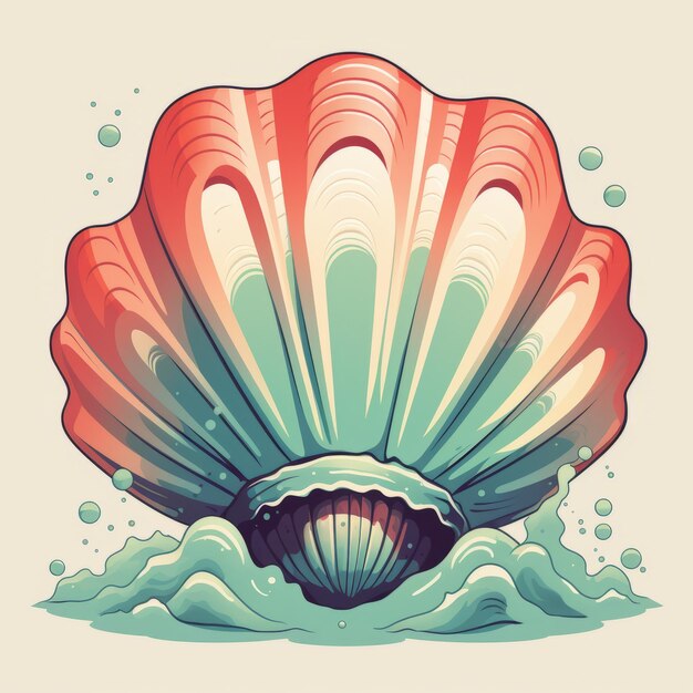 Illustrazione vettoriale colorata di conchiglie marine con vongole funky e stile retro vintage