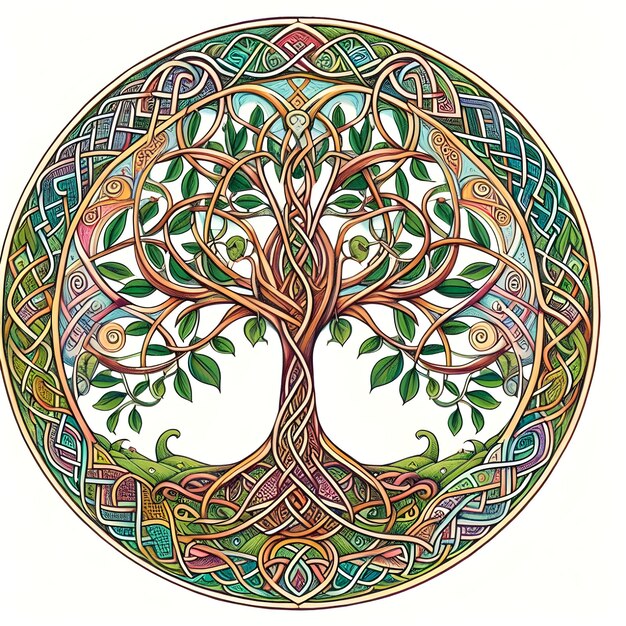 Illustrazione vettoriale colorata di un albero stilizzato in un cerchio